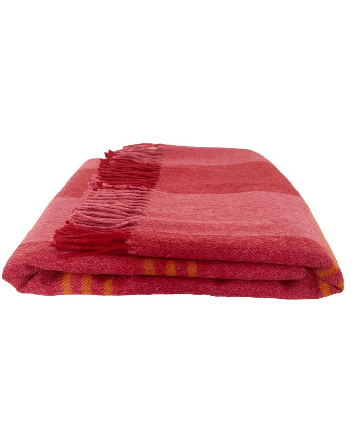 The Marlowe Merino Lambswool Throw Blanket Pink Red and Orange Stripes Issy Granger 