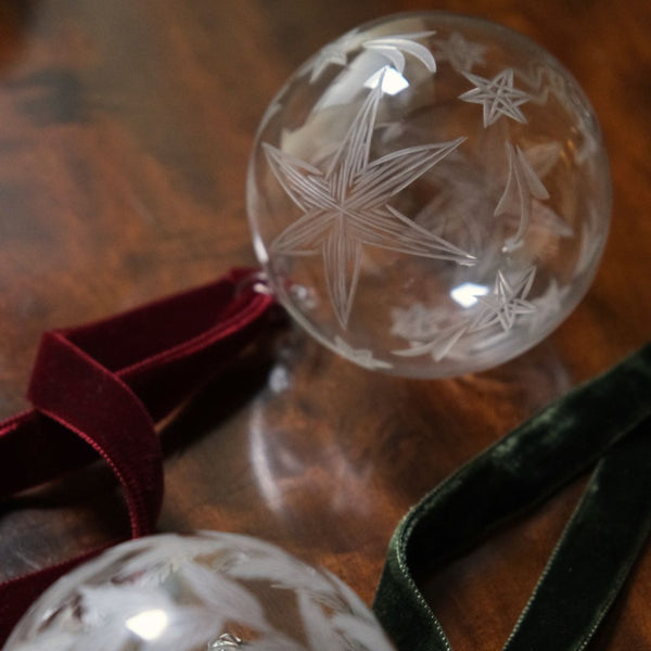 Box of Six Etched Christmas Baubles - Mix