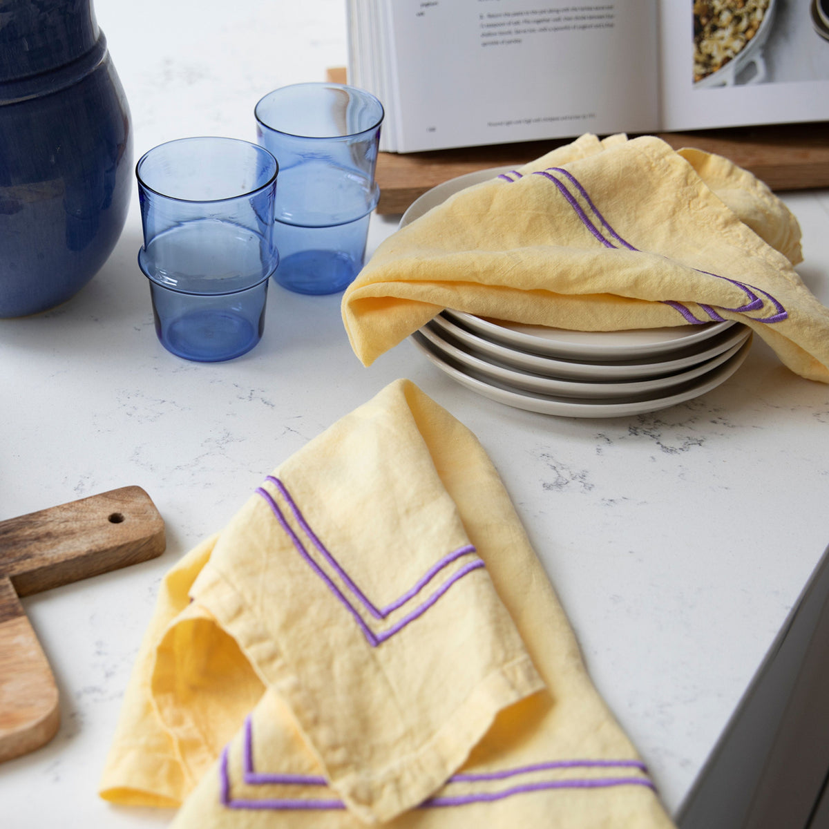 Yellow and Purple 100% Linen Napkin 2