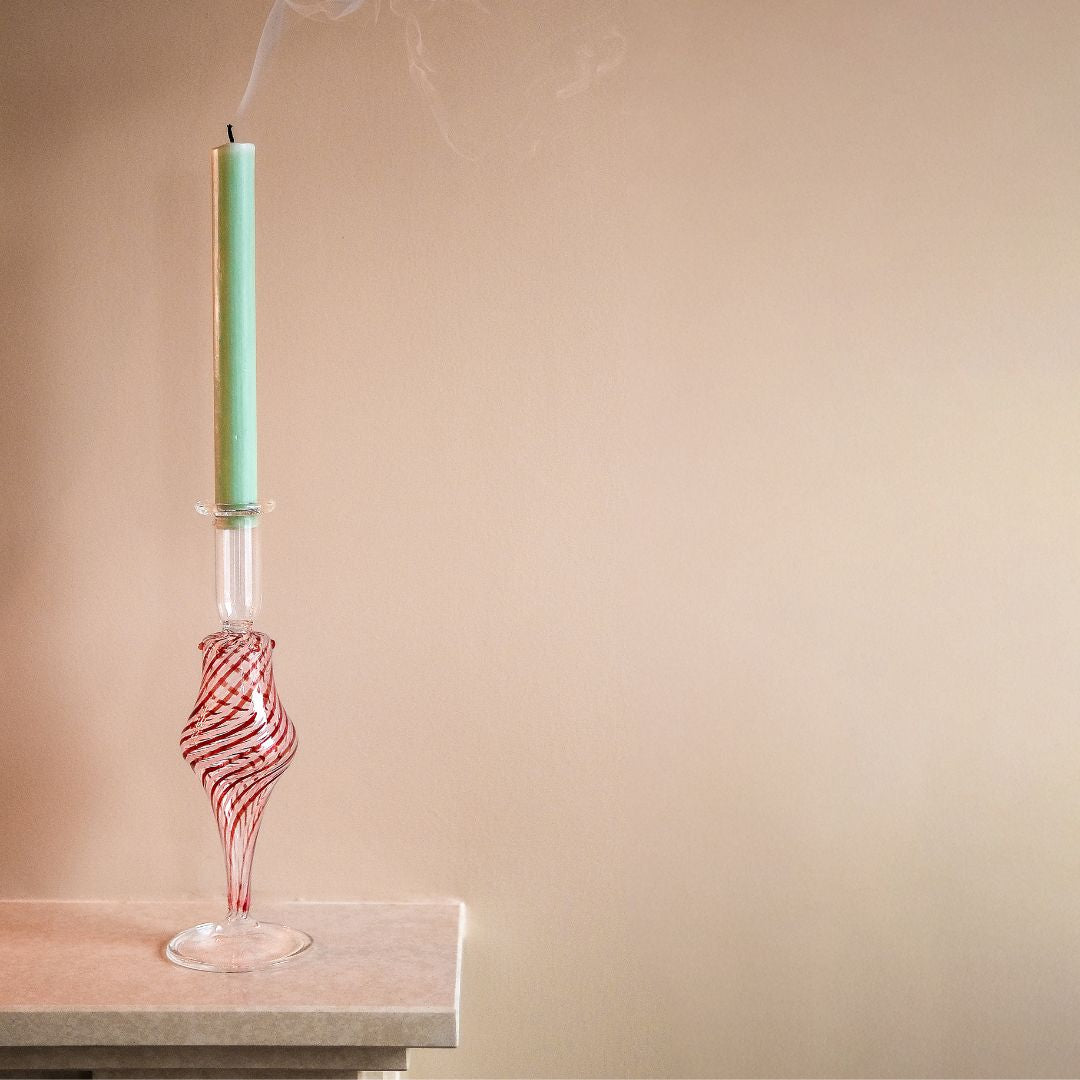 Red Christmas Glass Candlestick - Tall