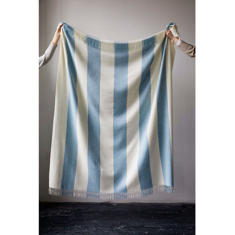 Issy Granger Merino Lambswool Throw, Blue striped throw. Blue stripe blanket  Edit alt text