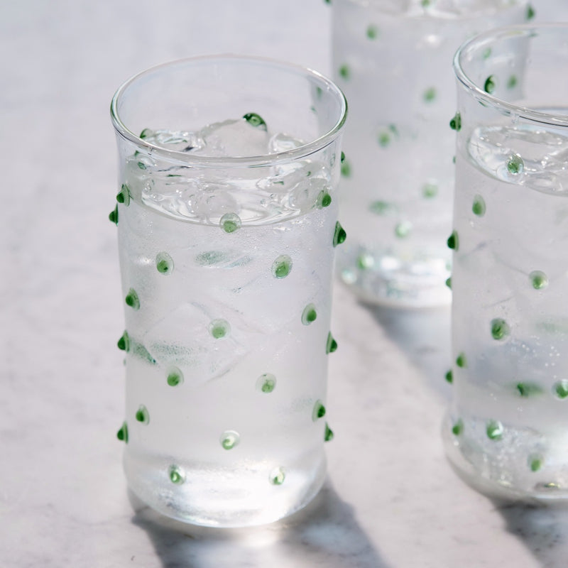 Issy Granger - Green Spotty Pom Highball cocktail Glass Vase 