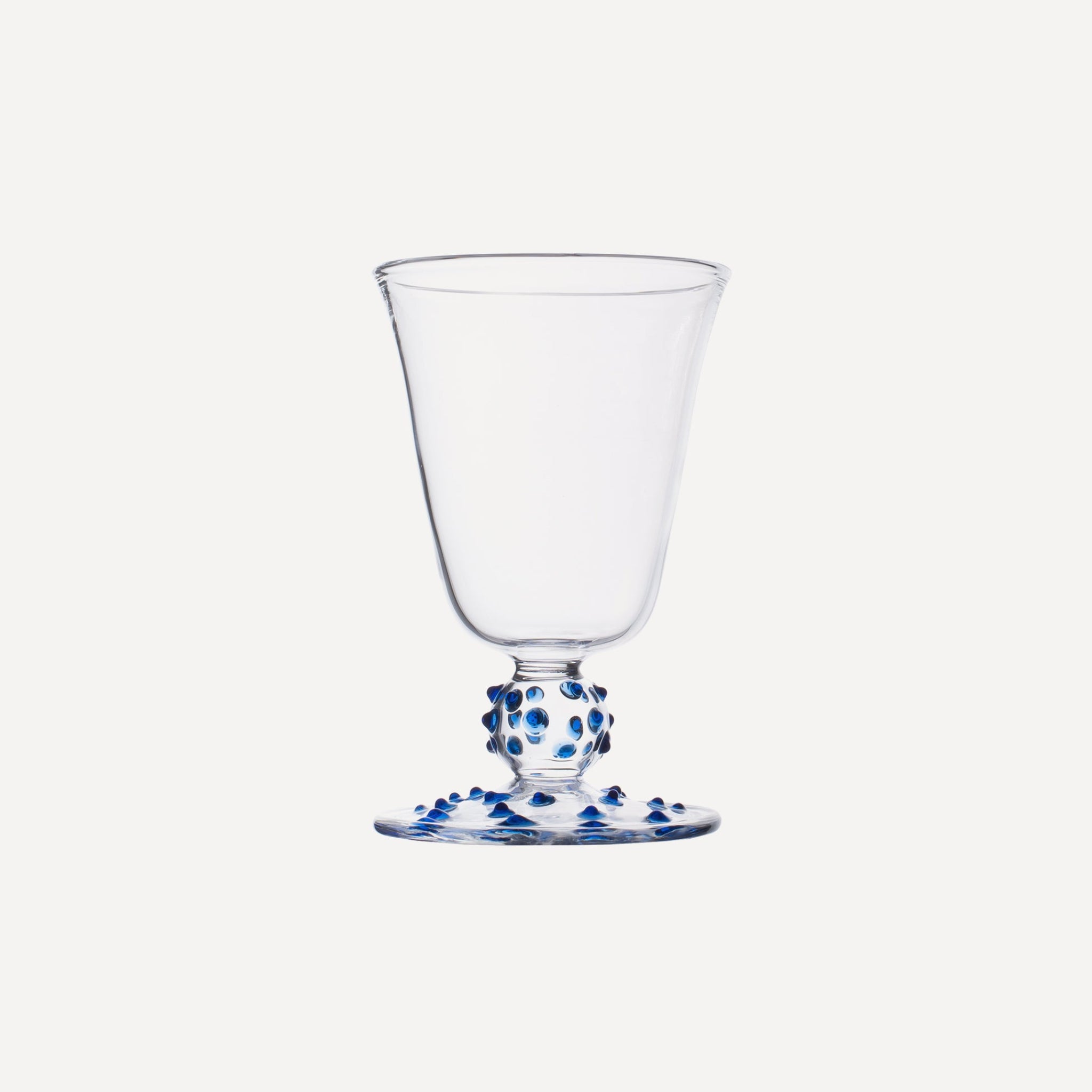 Issy Granger wine glass. Blue Pom Wine Glass. Blue dotty wine glass. Champagne glass