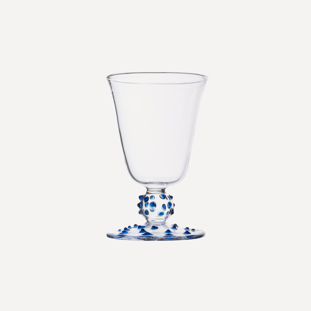 Issy Granger wine glass. Blue Spotty Wine Glass. Blue dotty wine glass. Champagne glass