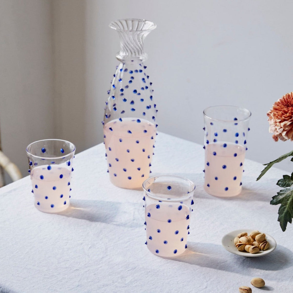 Blue Pom Glass Carafe