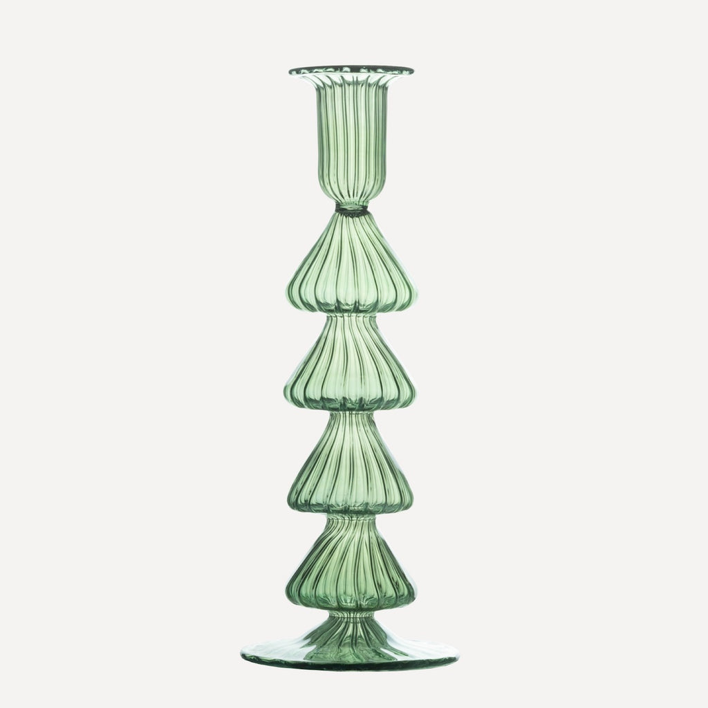 Issy Granger Green Glass Candlestick, Candle Holder  