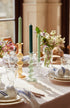 Issy Granger Yellow and Green Glass Candlesticks. Summer tablescape