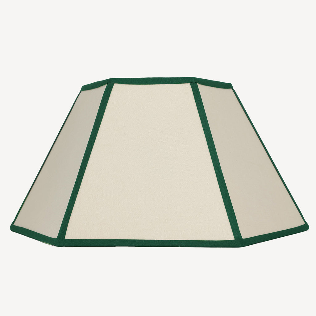 Issy Granger Large Hexagon Cream, Green, Linen Lampshade. Shade. Table Lamp. Lighting Shade