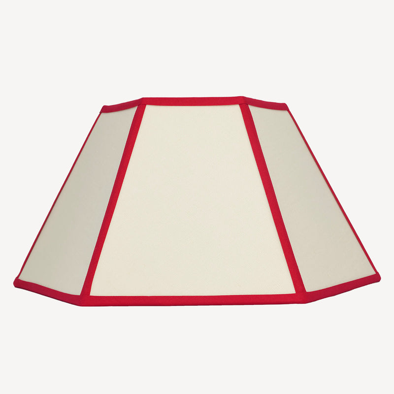 Issy Granger Large Hexagon Cream, Red, Linen Lampshade. Shade. Table Lamp. Lighting Shade