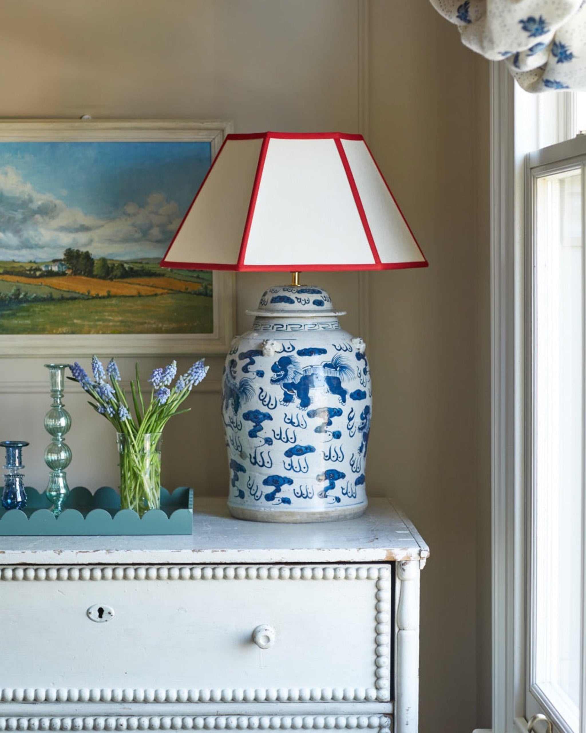 Issy Granger Large Red Trim Hexagon Lampshade Shade 