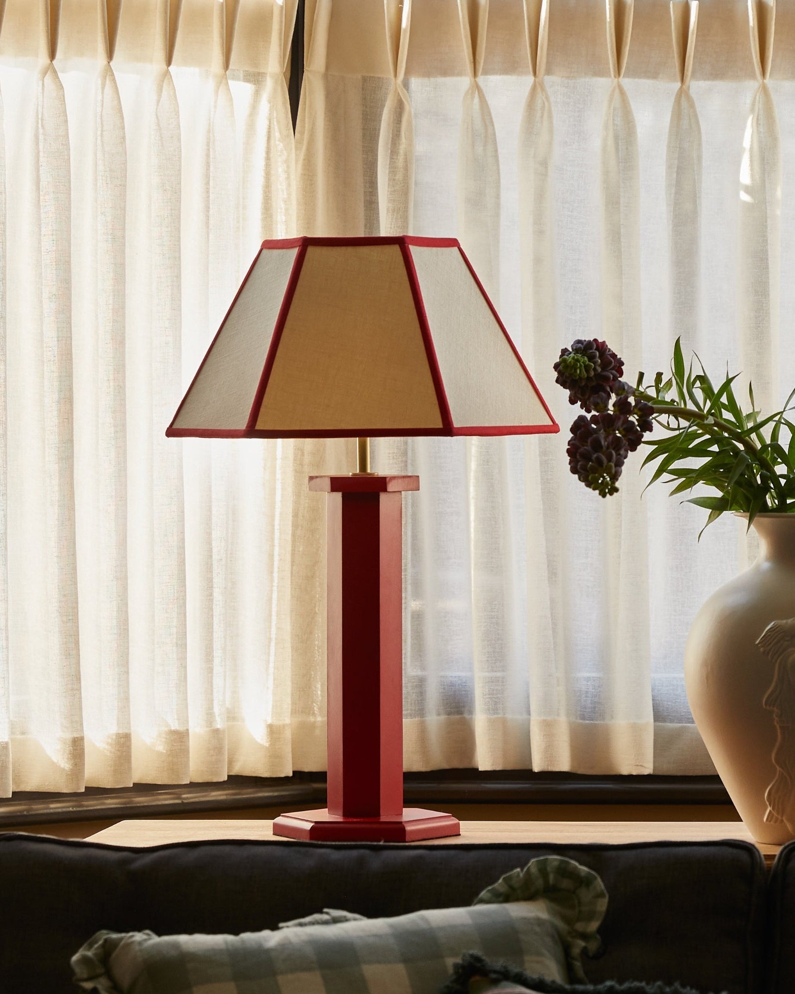 Issy Granger Red Table Lamp. Hexagon Lamp and Lampshade