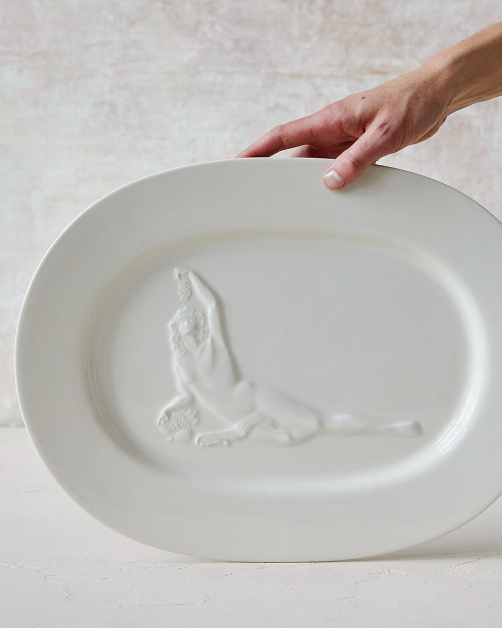 Issy Granger Ceramic Serving Plate. Ancient Rome. Bacchus Plate. White Ceramic platter. 
