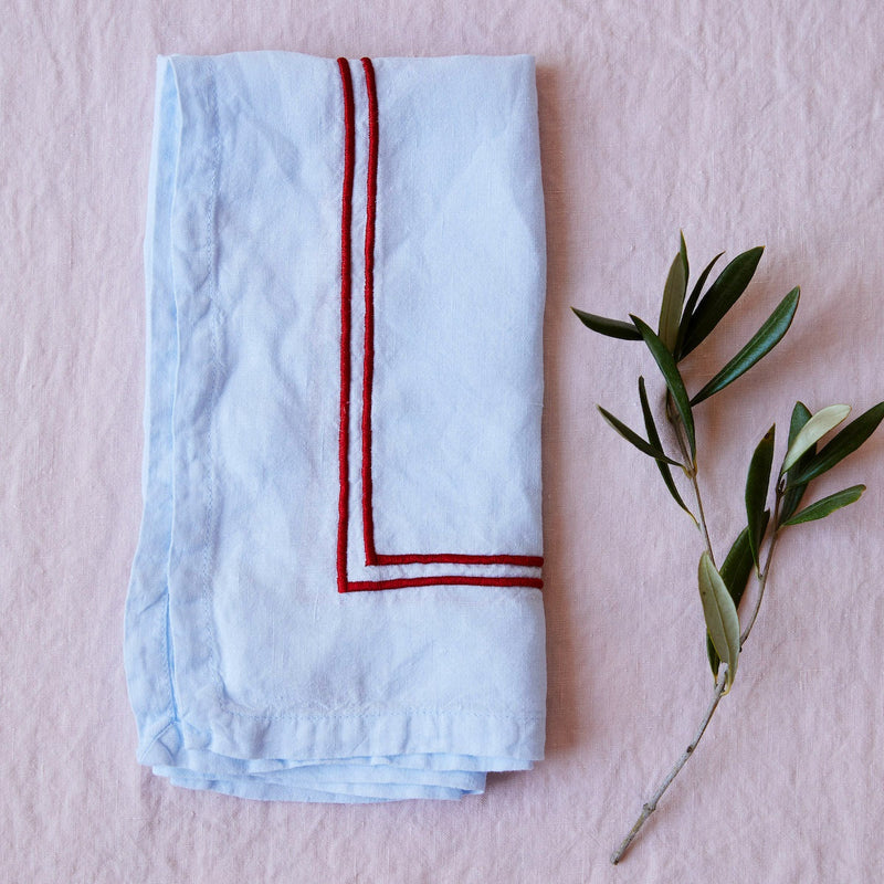 Issy Granger Blue Double Piped Linen Napkins Set of Four
