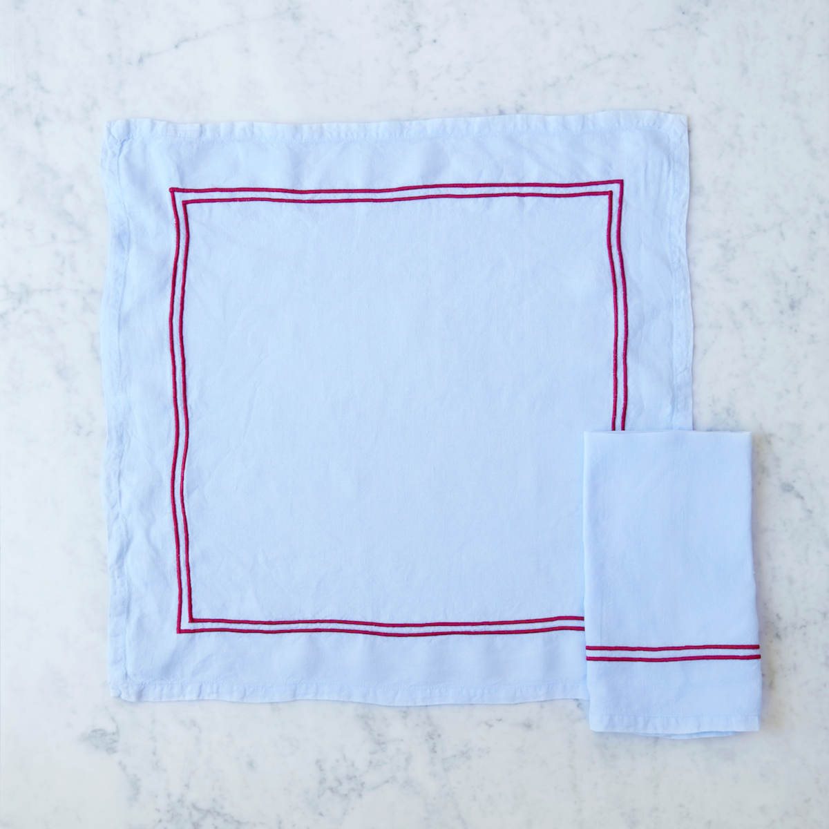 Issy Granger Blue Double Piped Linen Napkins Set of Four