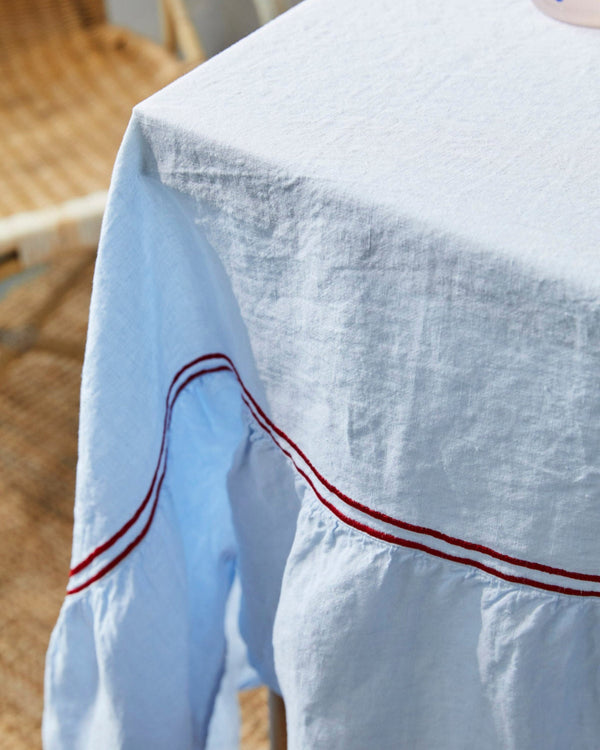Issy Granger Blue Piped Linen Tablecloth