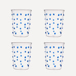 Issy Granger Glass. Set of 4 Glass tumbler. Spotty Blue Glass. Blue Pom Glass. Blue Dotty Water Glass. Set of four