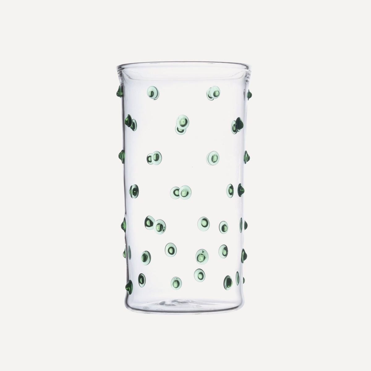 Issy Granger Green Spotty Highball Glass. Cocktail Glass. Water Tumbler. Water glass. Dotty glass. Spotty glass.