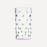 Issy Granger Green Spotty Highball Glass. Cocktail Glass. Water Tumbler. Water glass. Dotty glass. Spotty glass.