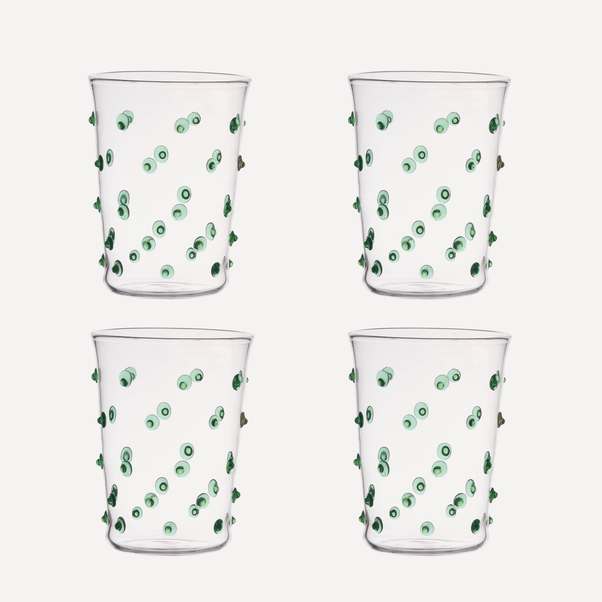 Issy Granger Green Pom Dotty Spotty Water Tumbler. Pom Water Glass. Tumbler.