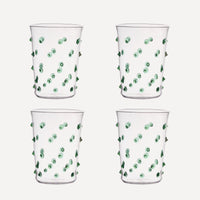 Issy Granger Green Pom Dotty Spotty Water Tumbler. Pom Water Glass. Tumbler.