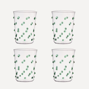 Issy Granger Green Pom Dotty Spotty Water Tumbler. Pom Water Glass. Tumbler.
