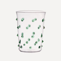 Issy Granger Green Spotty Pom Water Tumbler. Water Glass. Dotty water glass