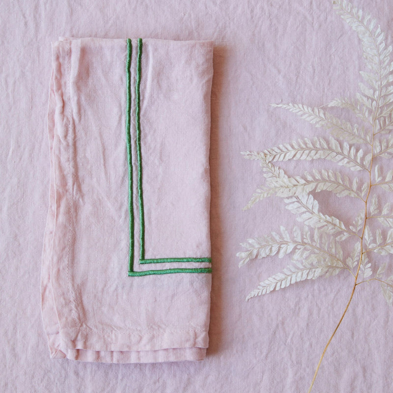 Issy Granger Pink Double Piped Linen Napkins Set of Four