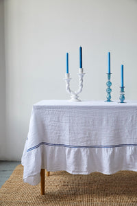 Issy Granger  White Double Piped Linen Tablecloth