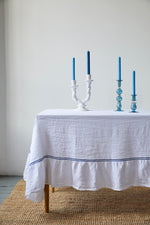 Issy Granger  White Double Piped Linen Tablecloth