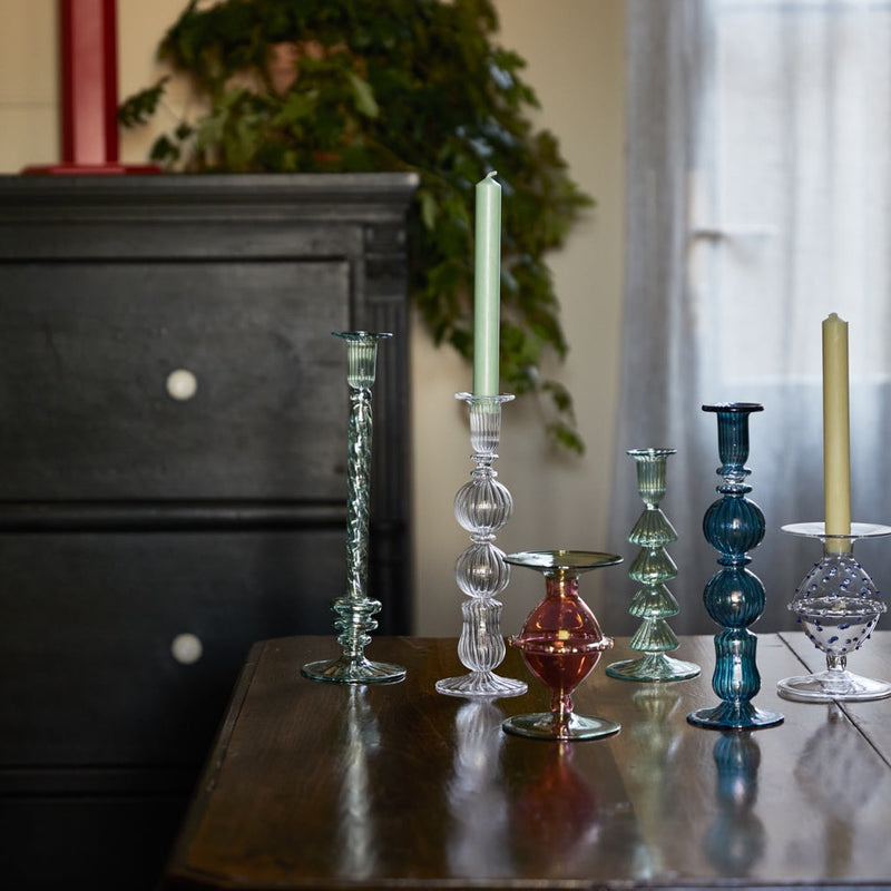 Issy Granger | Blue Glass Candlestick | Candle Holder 