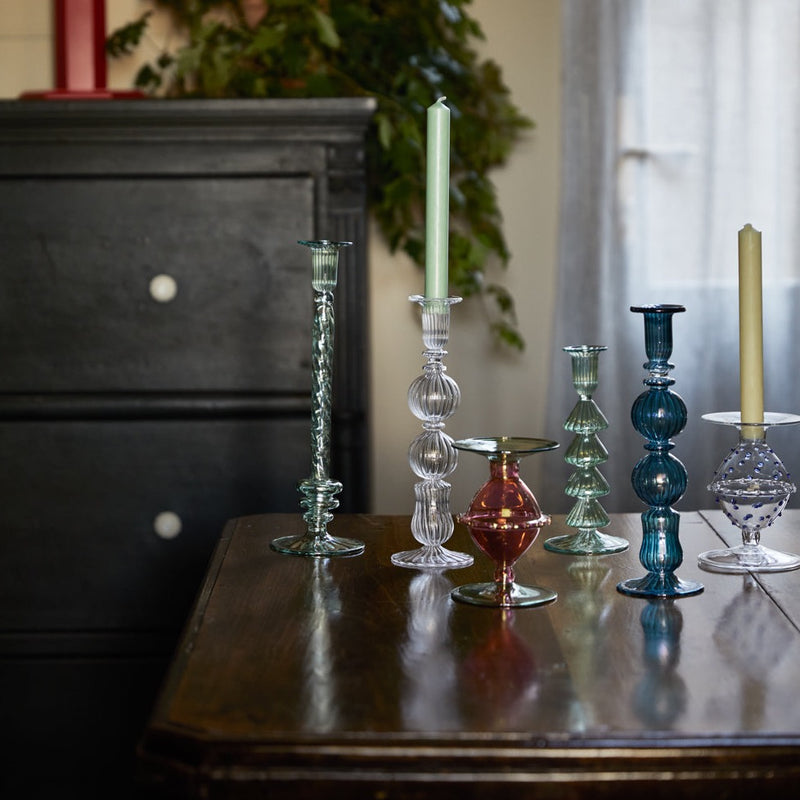 Issy Granger Tall Clear Glass Candlestick candle holder 