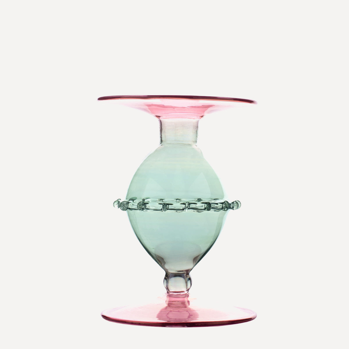 Issy Granger Green and Pink Glass Candlestick Candle Holder