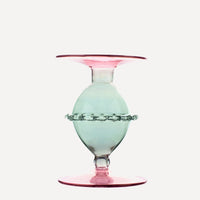 Issy Granger Green and Pink Glass Candlestick Candle Holder