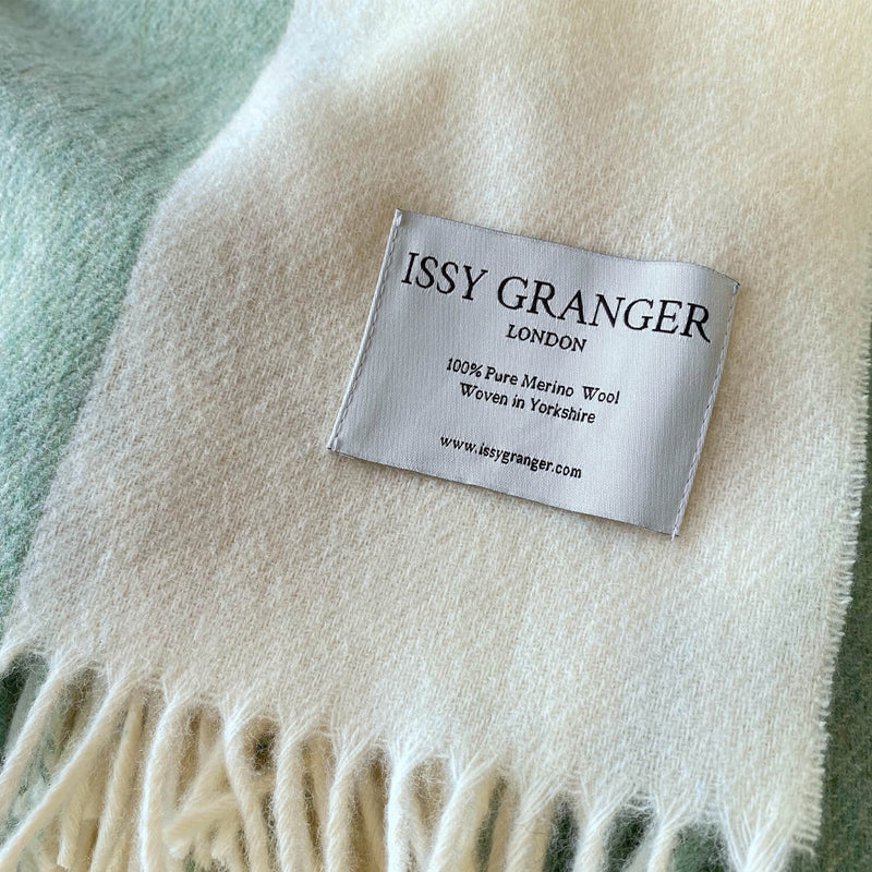 Issy Granger Green Striped Merino Wool Throw Blanket