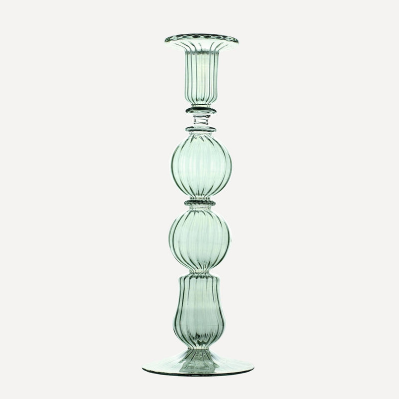 Issy Granger Green Glass Candlestick Candle Holder