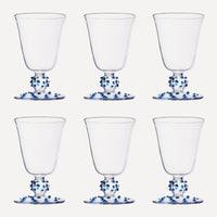 Issy Granger wine glass. Blue Spotty Wine Glass. Blue dotty wine glass. Champagne glass. Set of six wine glasses. Six wine glasses