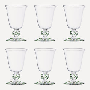 Issy Granger Green Pom Wine Glass. Spotty Wine Glass. Dotty Wine Glass. Champagne glass. Set of six glasses