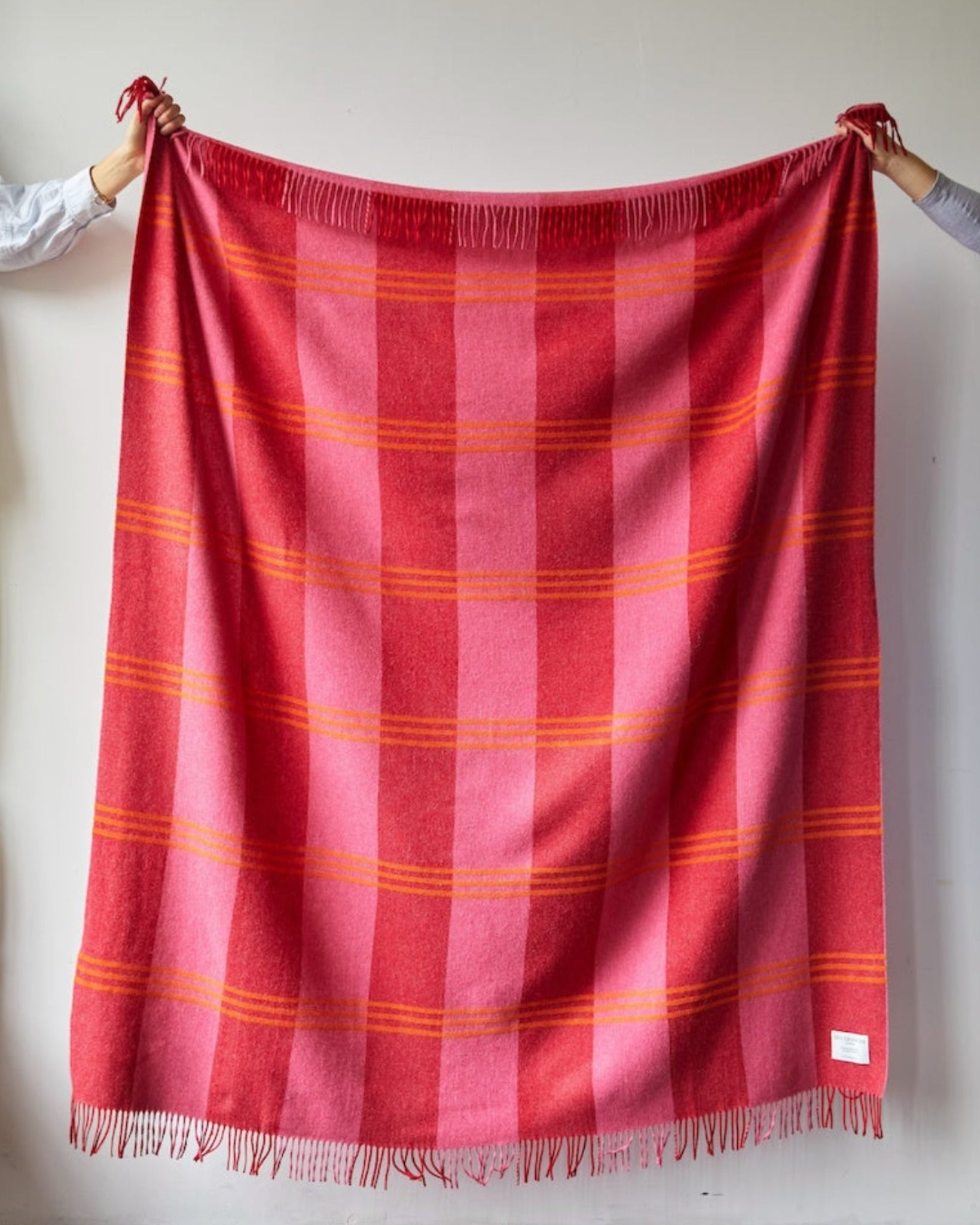 Issy Granger Striped Pink Red Merino Wool Throw Blanket
