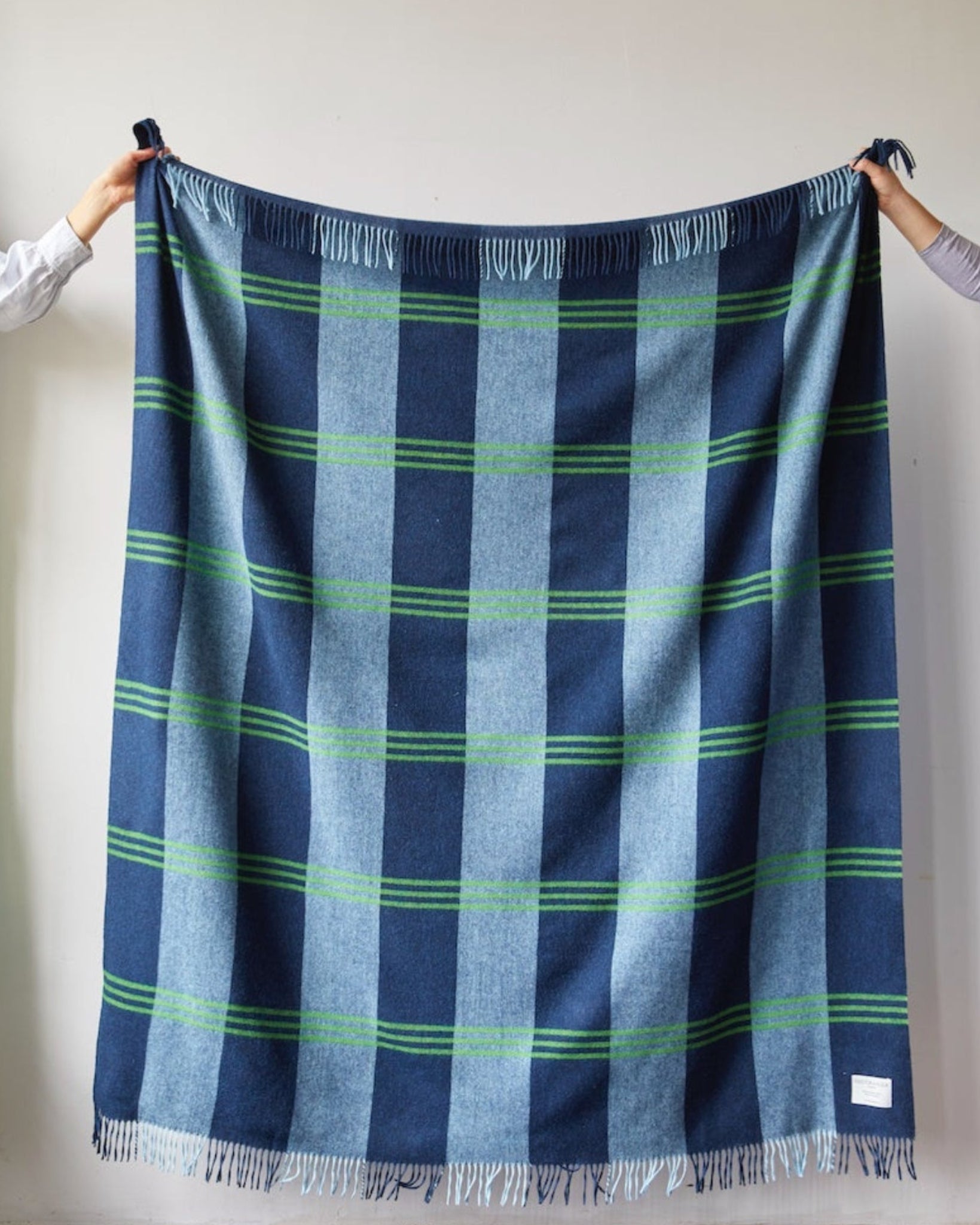 Issy Granger Striped Blue Merino Wool Throw Blanket