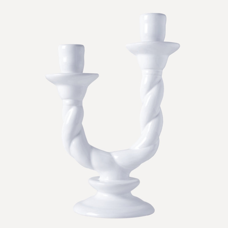 Issy Granger Vela Double White Ceramic Candlestick Candle Holder