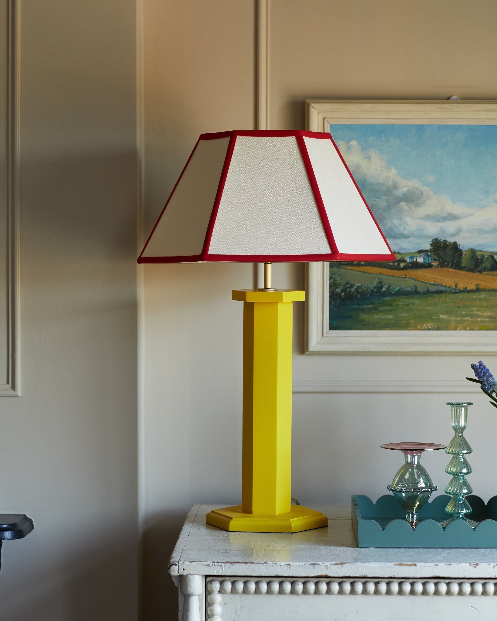 Issy Granger Yellow Wood Table Lamp hexagon lampshade hexagon lamp base
