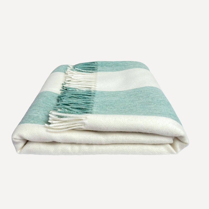 Issy Granger Green Striped Merino Wool Throw Blanket